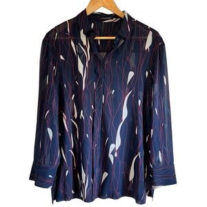 Strenesse sheer abstract print long sleeve button down top good condition